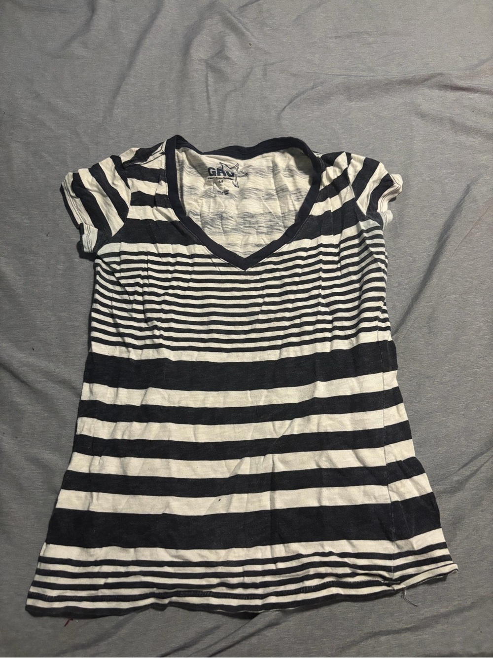 Garage Black & White Striped V-Neck Short Sleeve Top